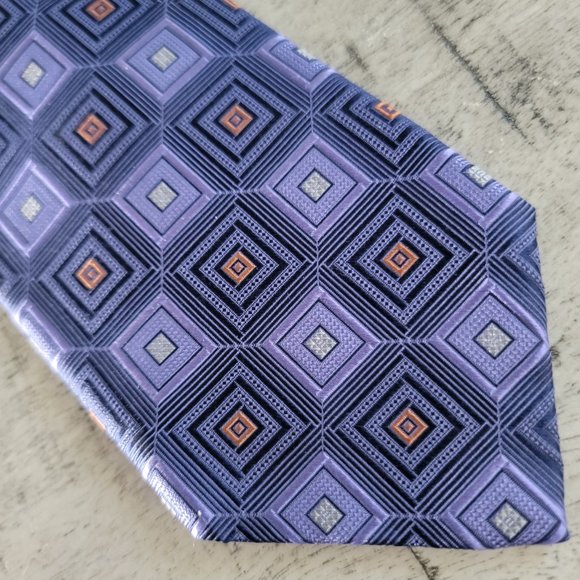 Robert Talbott Lavender Navy and Gray Geometric Print Silk Tie 56.… - Picture 5 of 9